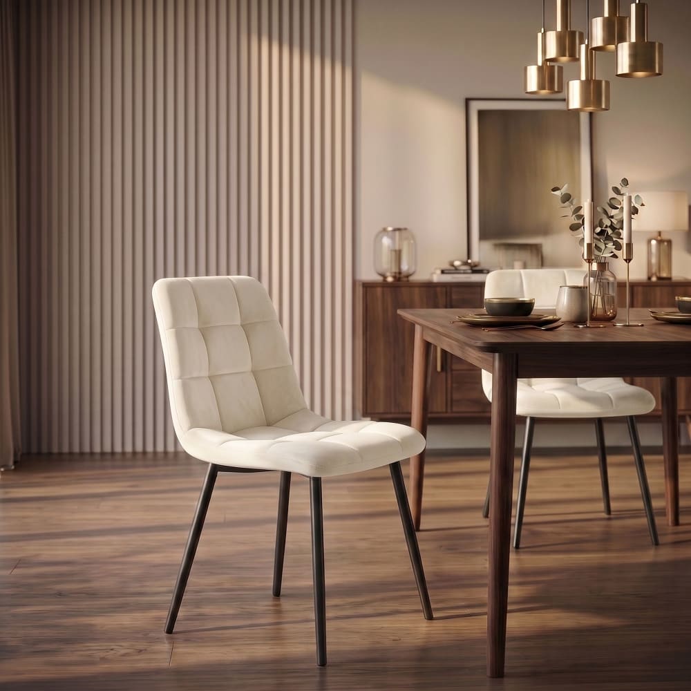 CLP 2er Set Esszimmerstühle mit Metallgestell Samt creme style modern Beige Samt