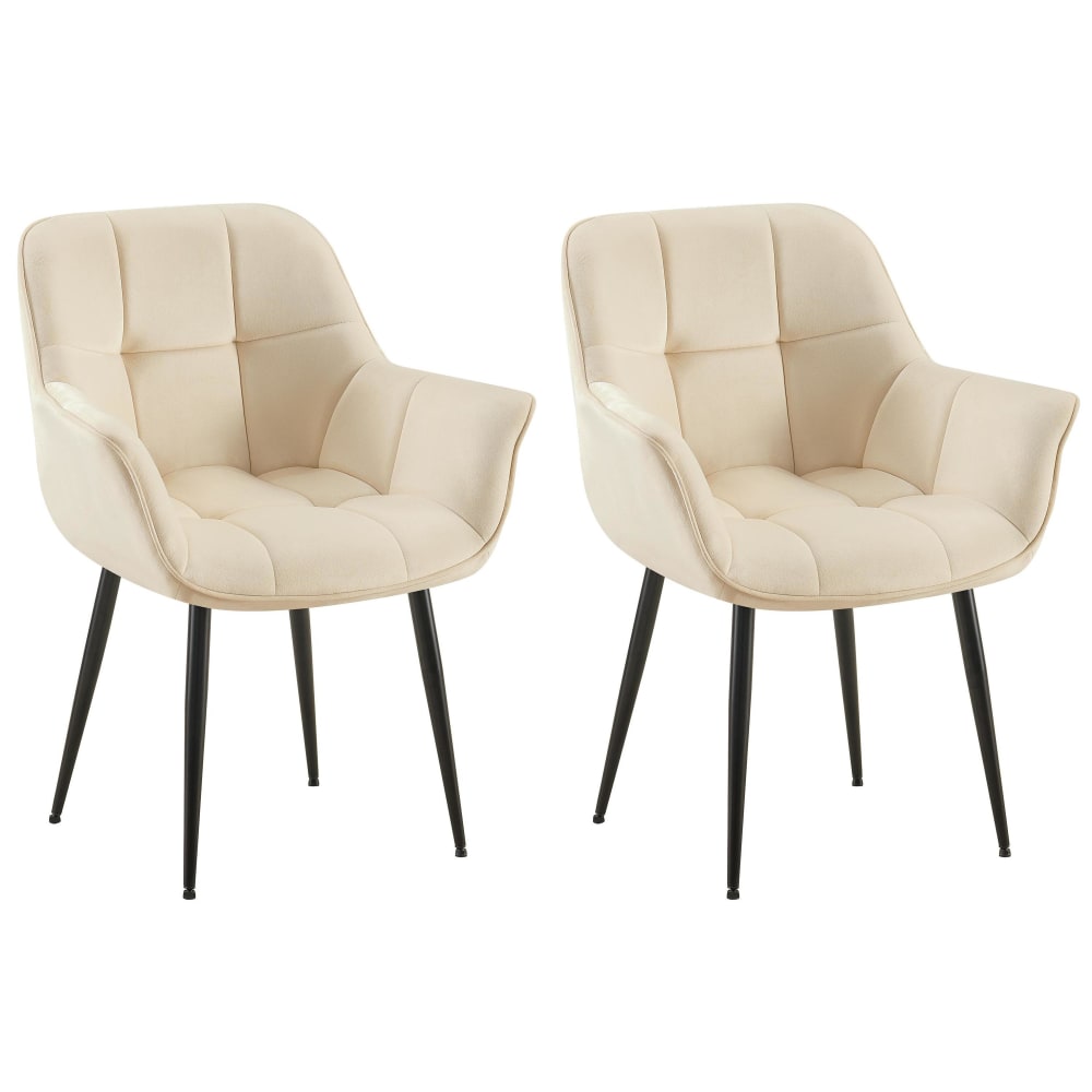 CLP 2er Set Esszimmerstühle mit Fußgestell aus Samt creme style modern Beige Samt