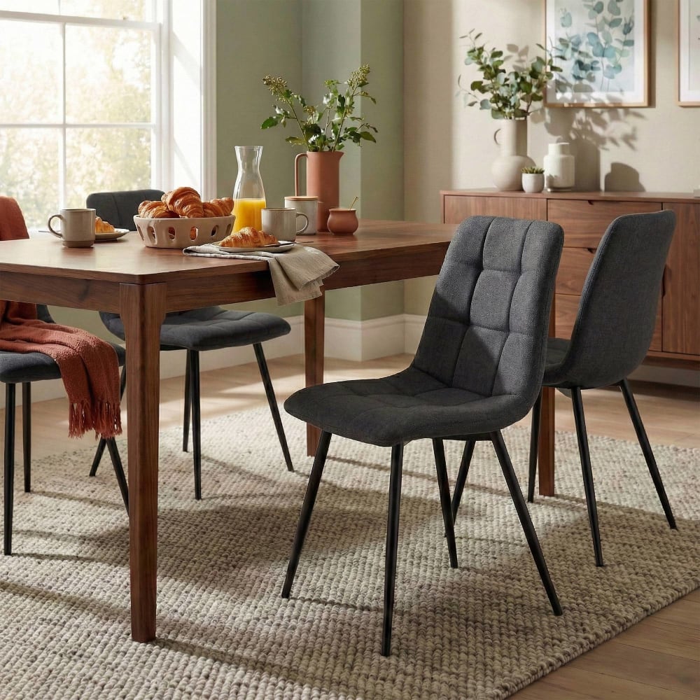 CLP 4er Set Esszimmerstühle mit Fußgestell aus Stoff dunkelgrau style modern - Stoff