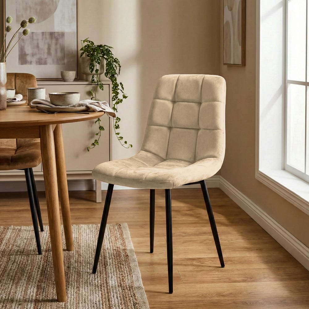 CLP 4er Set Stühle mit Metallgestell und Sitz aus Samt creme style modern Beige Samt