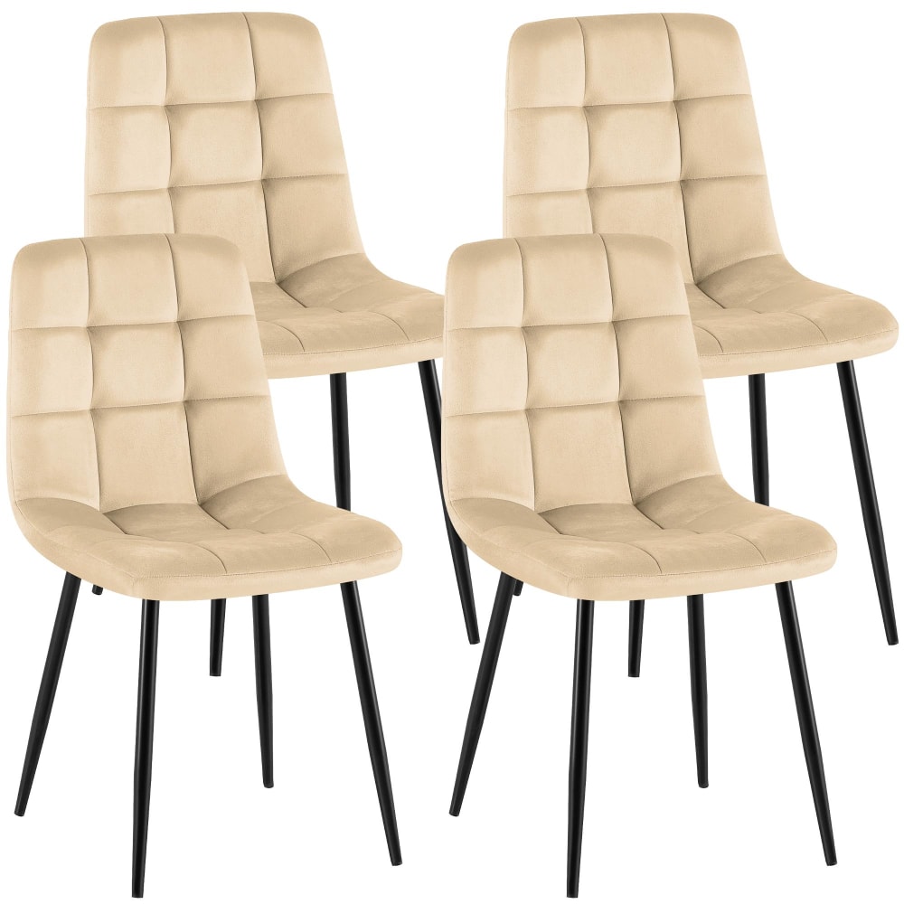 4er Set Stühle mit Metallgestell und Sitz aus Samt creme -