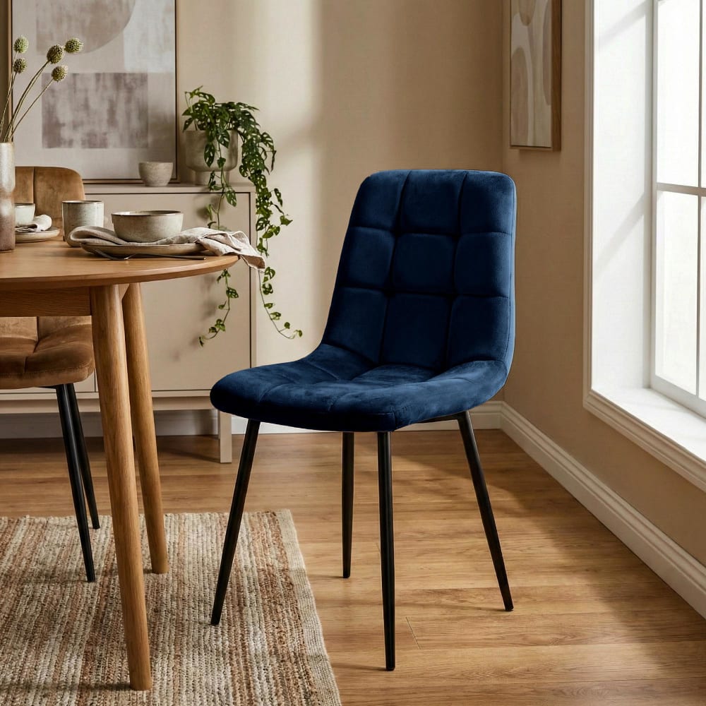 CLP 4er Set Stühle mit Metallgestell und Sitz aus Samt dunkelblau style modern - Samt