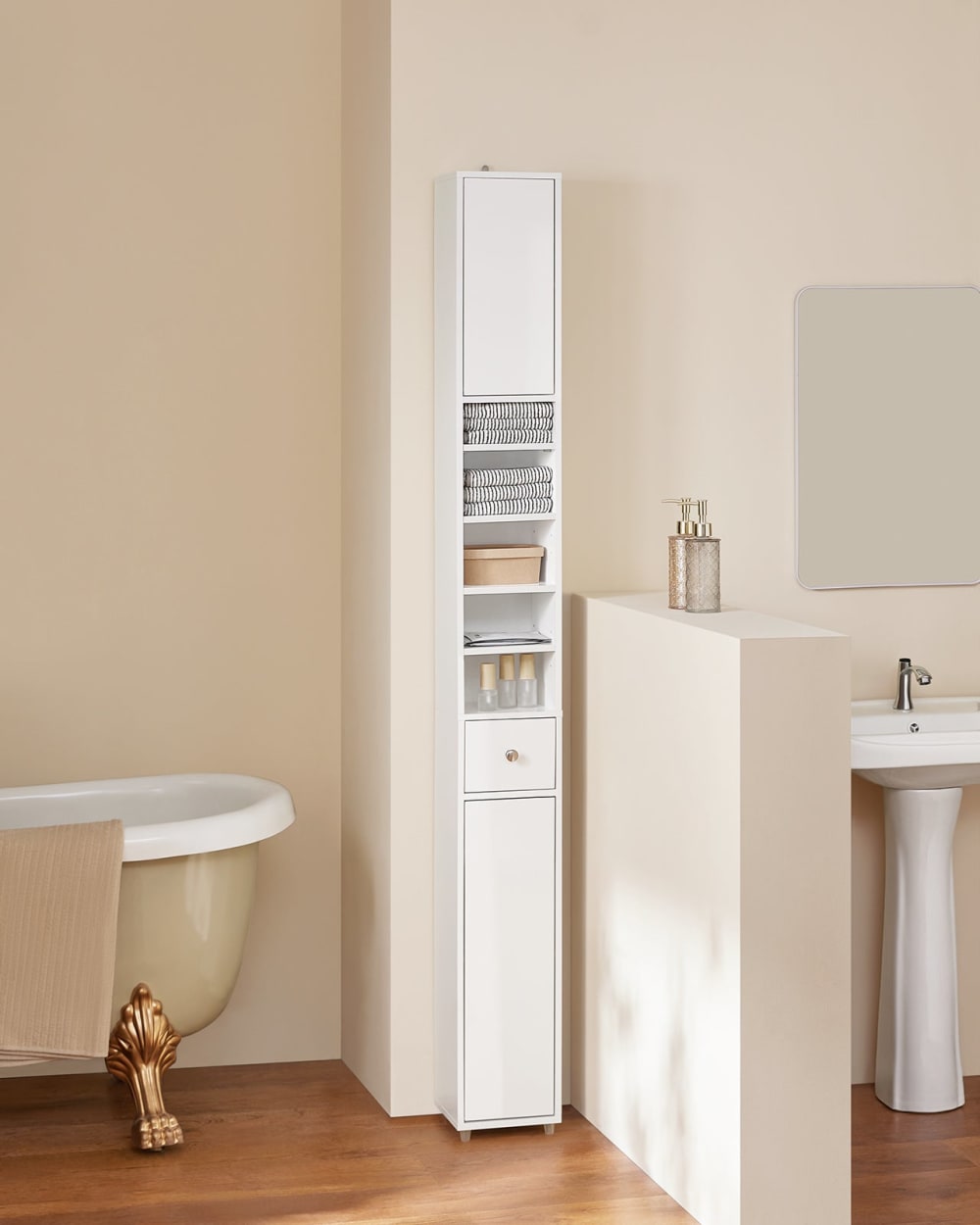 Badezimmer Hochschrank Badschrank aus MDF(E1) lackiert Weiß -