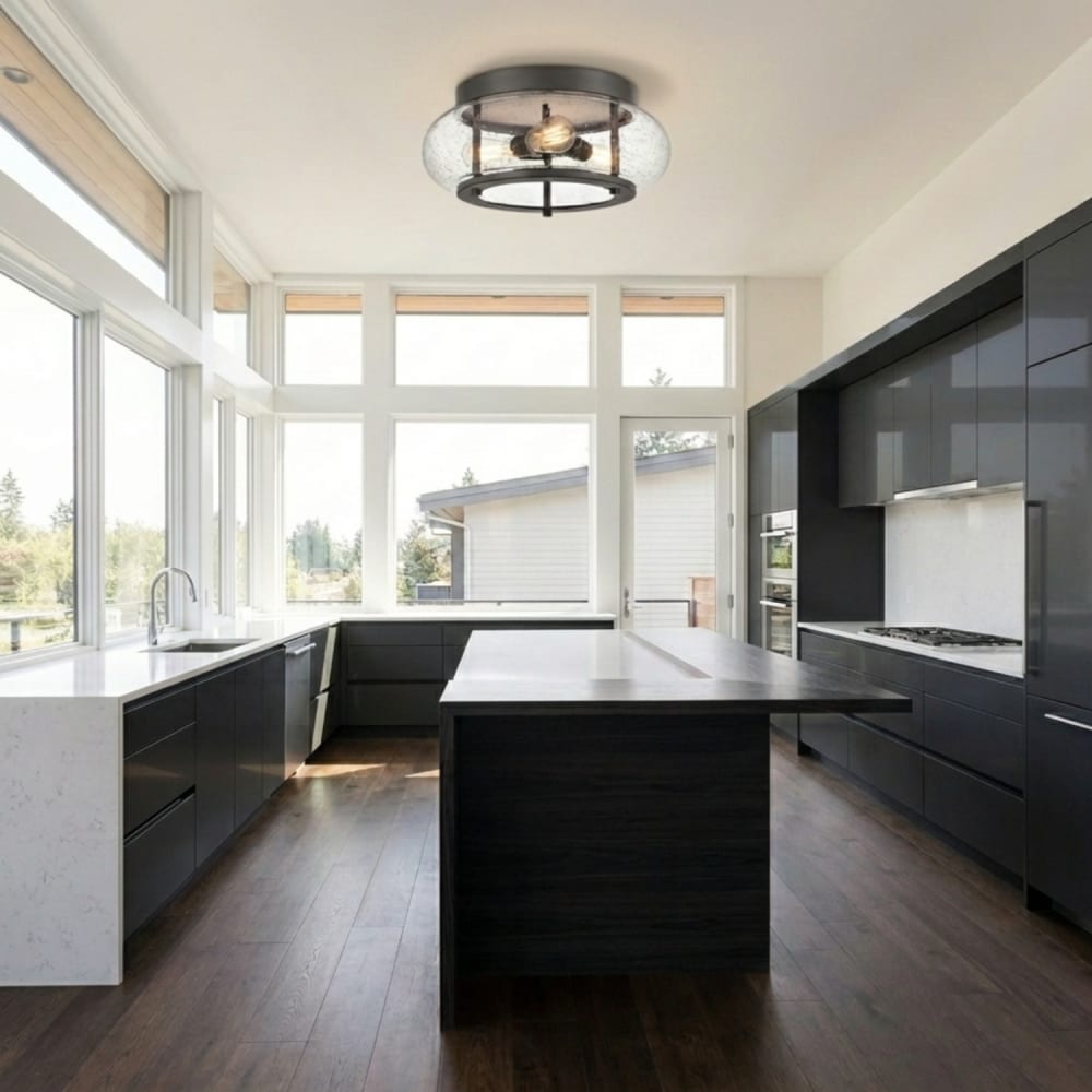 Plafonnier en métal et verre grainé fintion bronze ancien