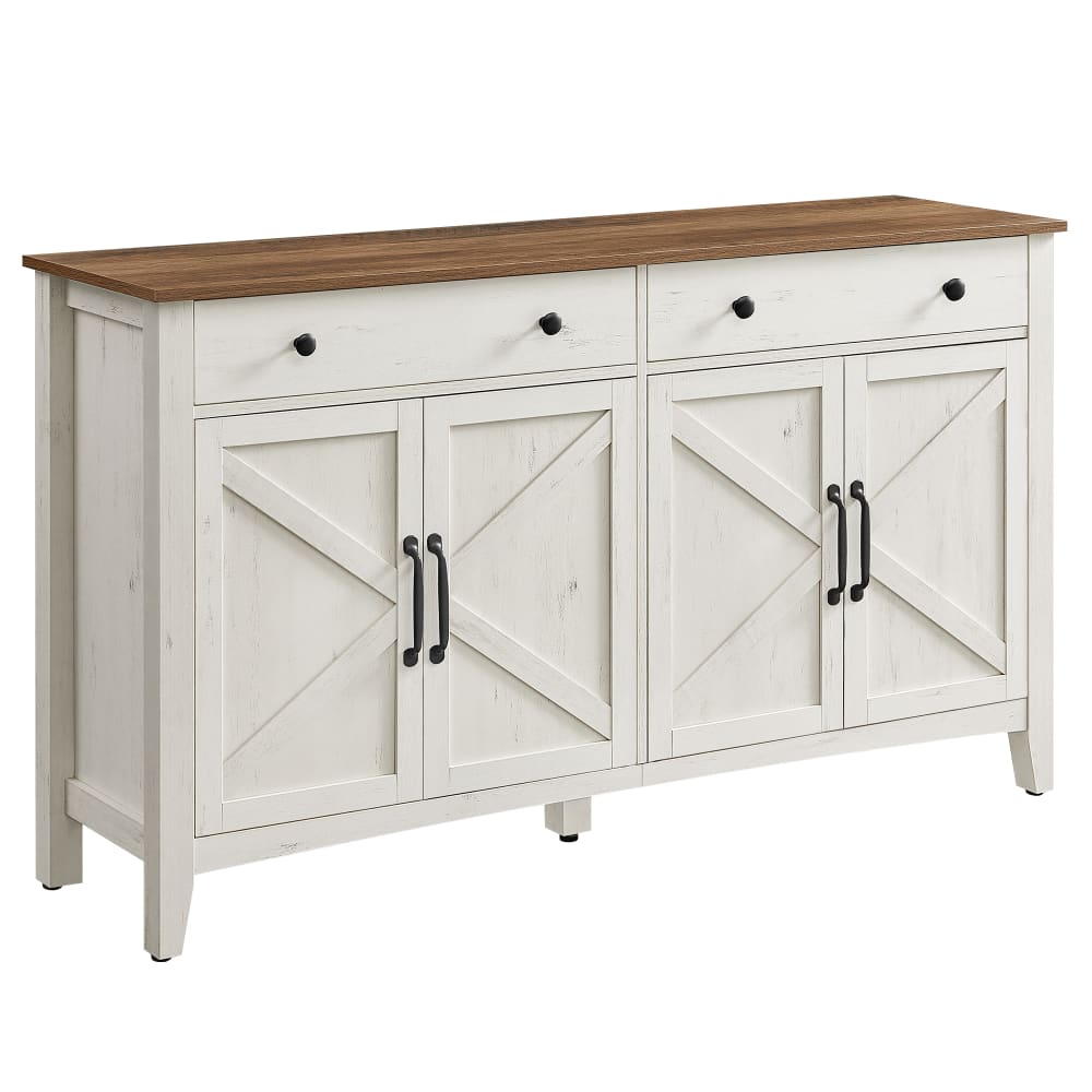 Buffet avec tiroir et portes étagère réglable blanc et marron