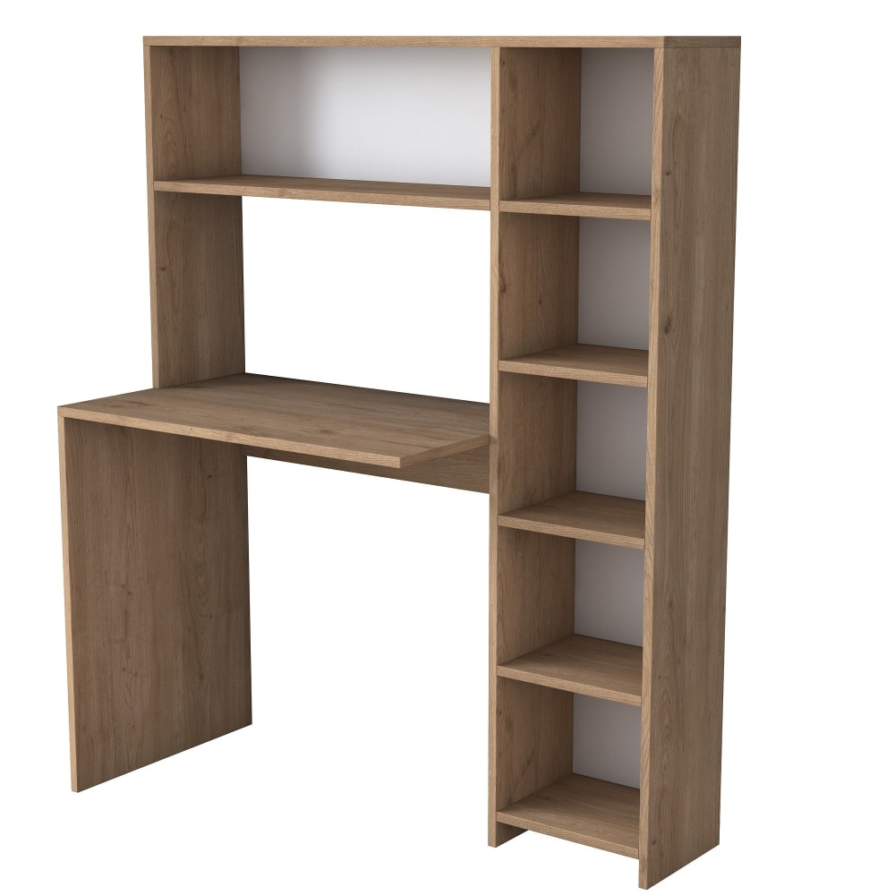 Ensemble bureau et étagère deryn blanc et chêne clair