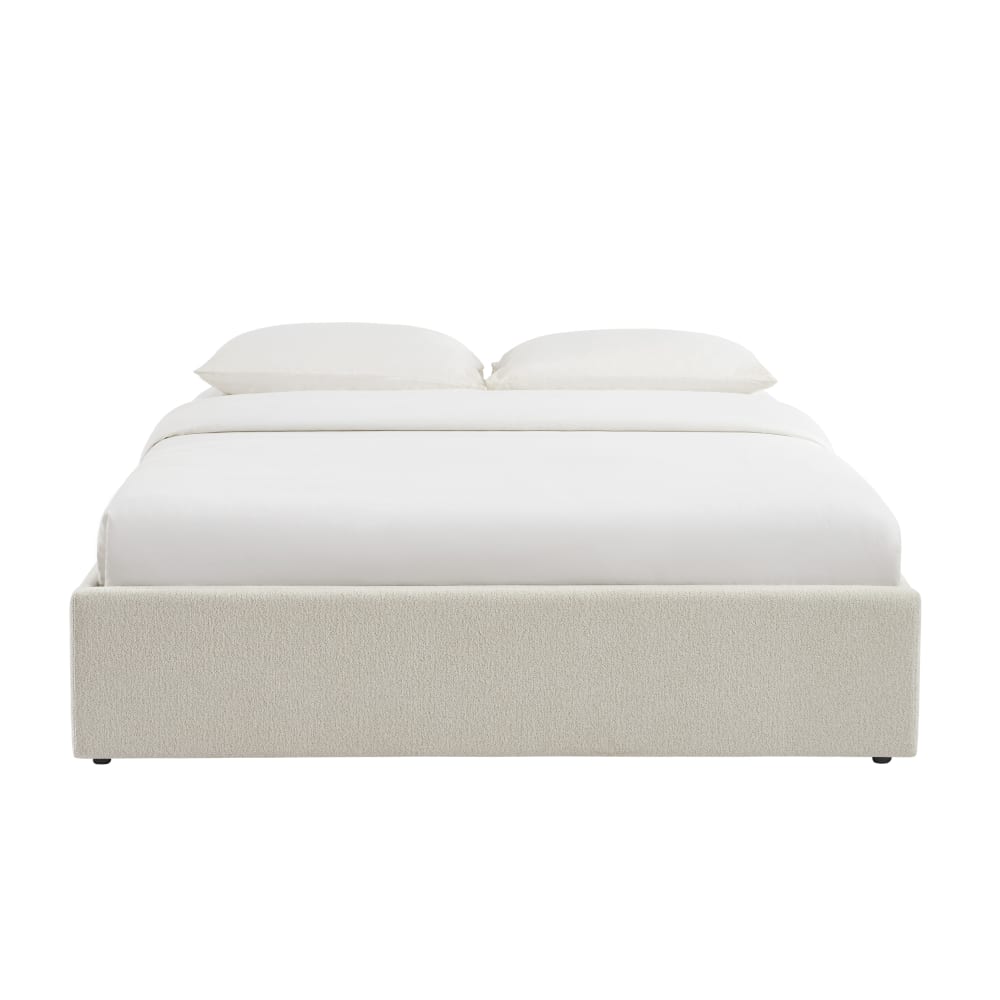 Lit coffre tissu chenille beige 160x200 sommier inclus — Beyit