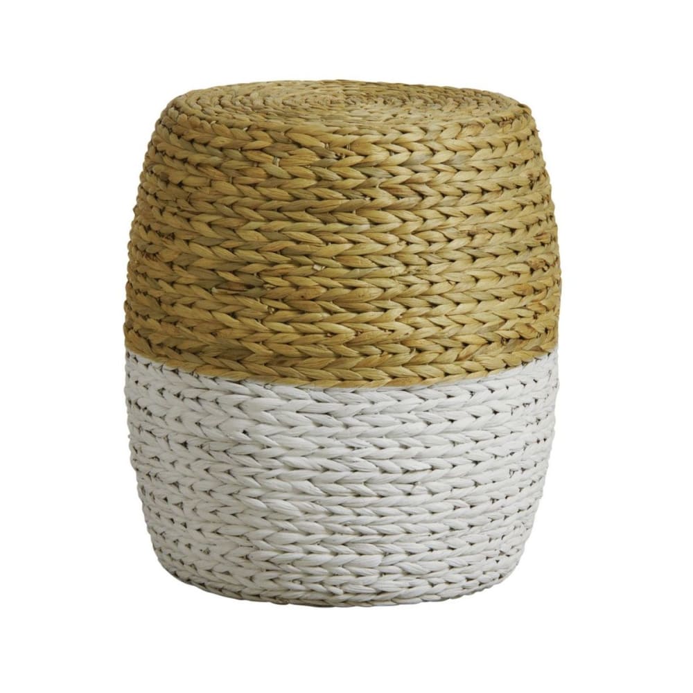 Tabouret rond en jacinthe bicolore naturel et blanc