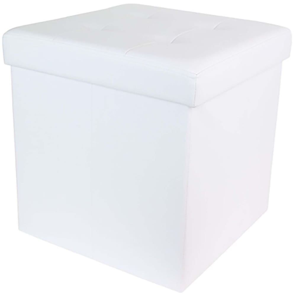 Pouf coffre pliable pu assise capitonnée blanc