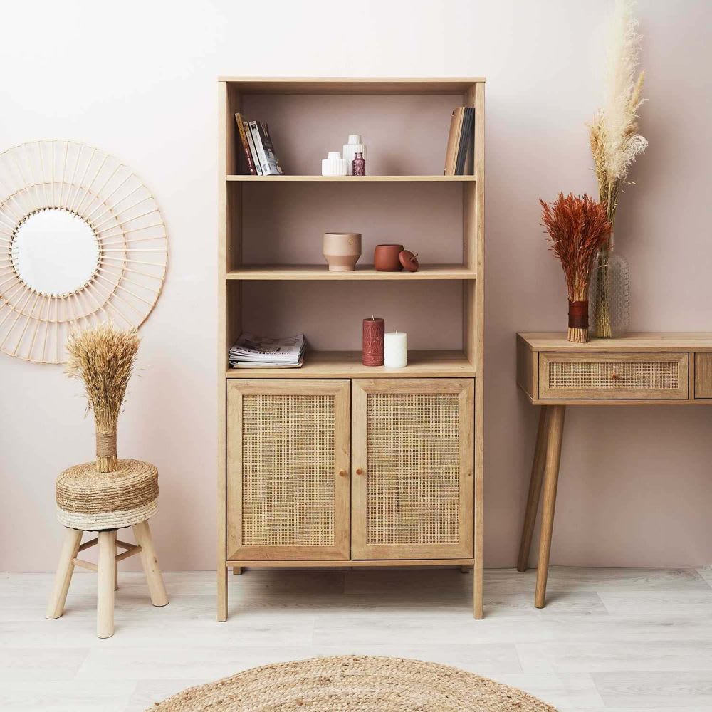 Buffet en bois et rotin