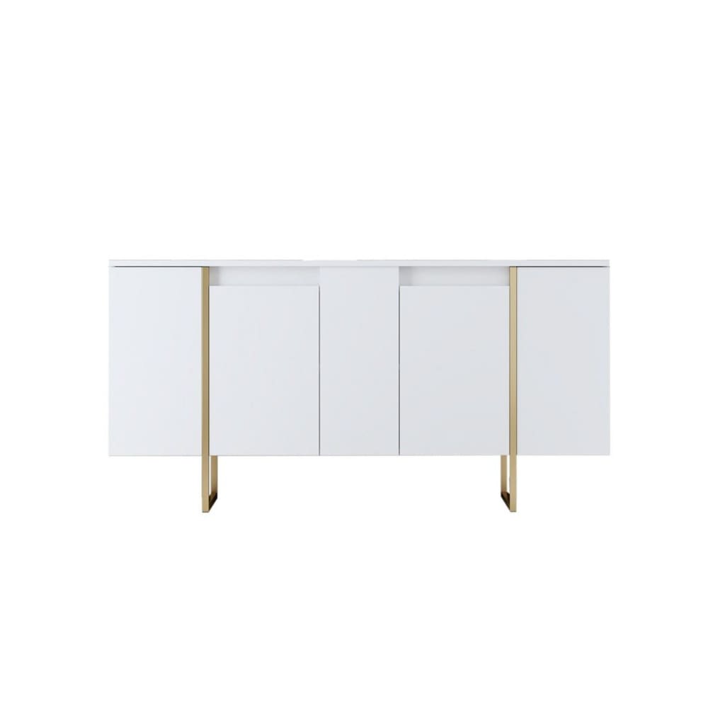 Buffet avec étagères 4 portes  L160 cm - Blanc et or