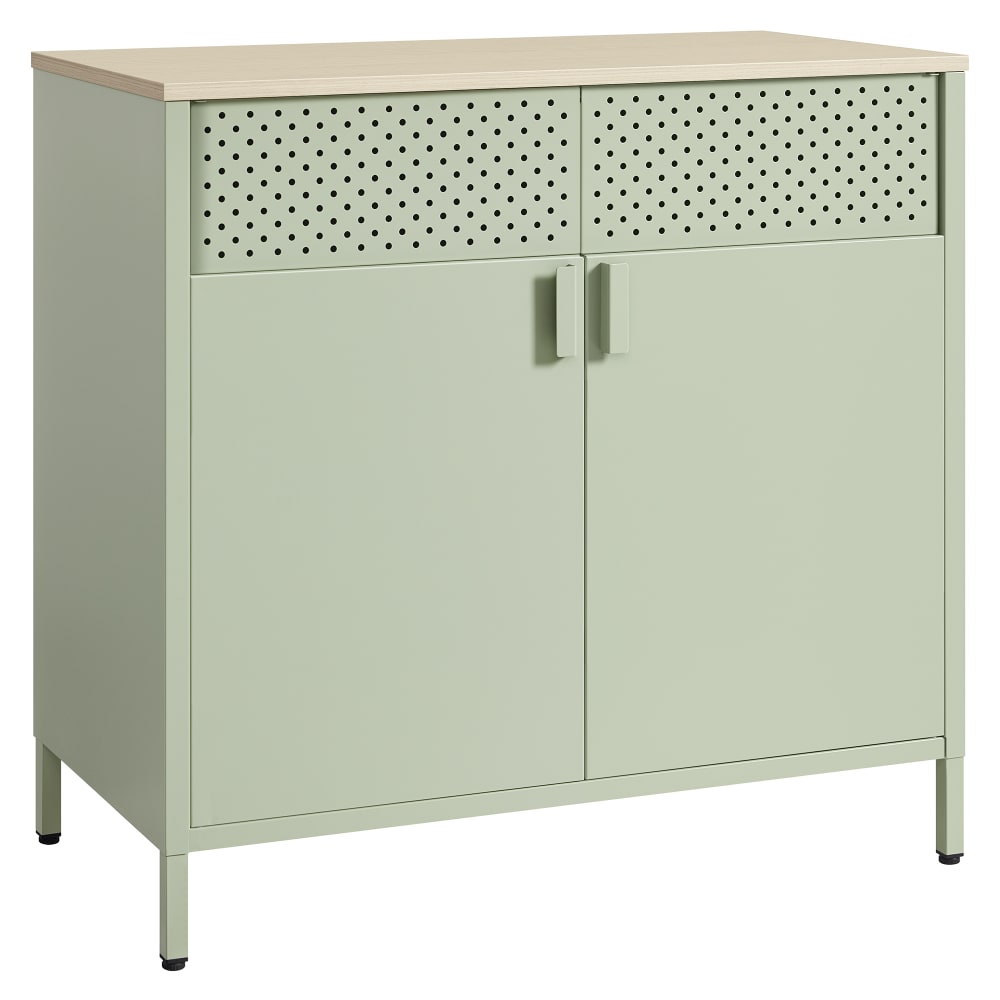 Buffet double porte fermeture magnétique vert et couleur chêne naturel