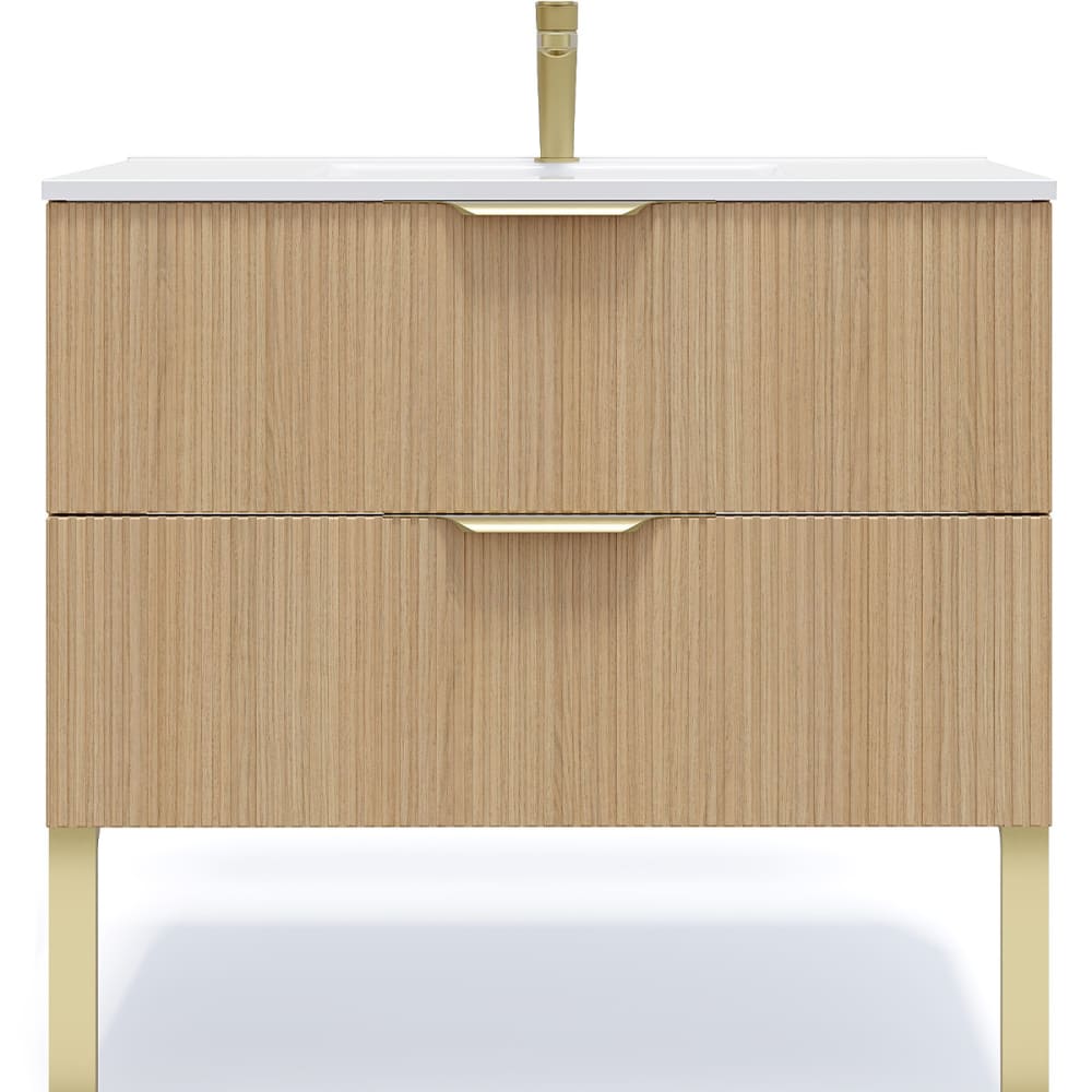 Meuble salle de bain vasque intégrée 90cm 2 tiroirs Cannelé