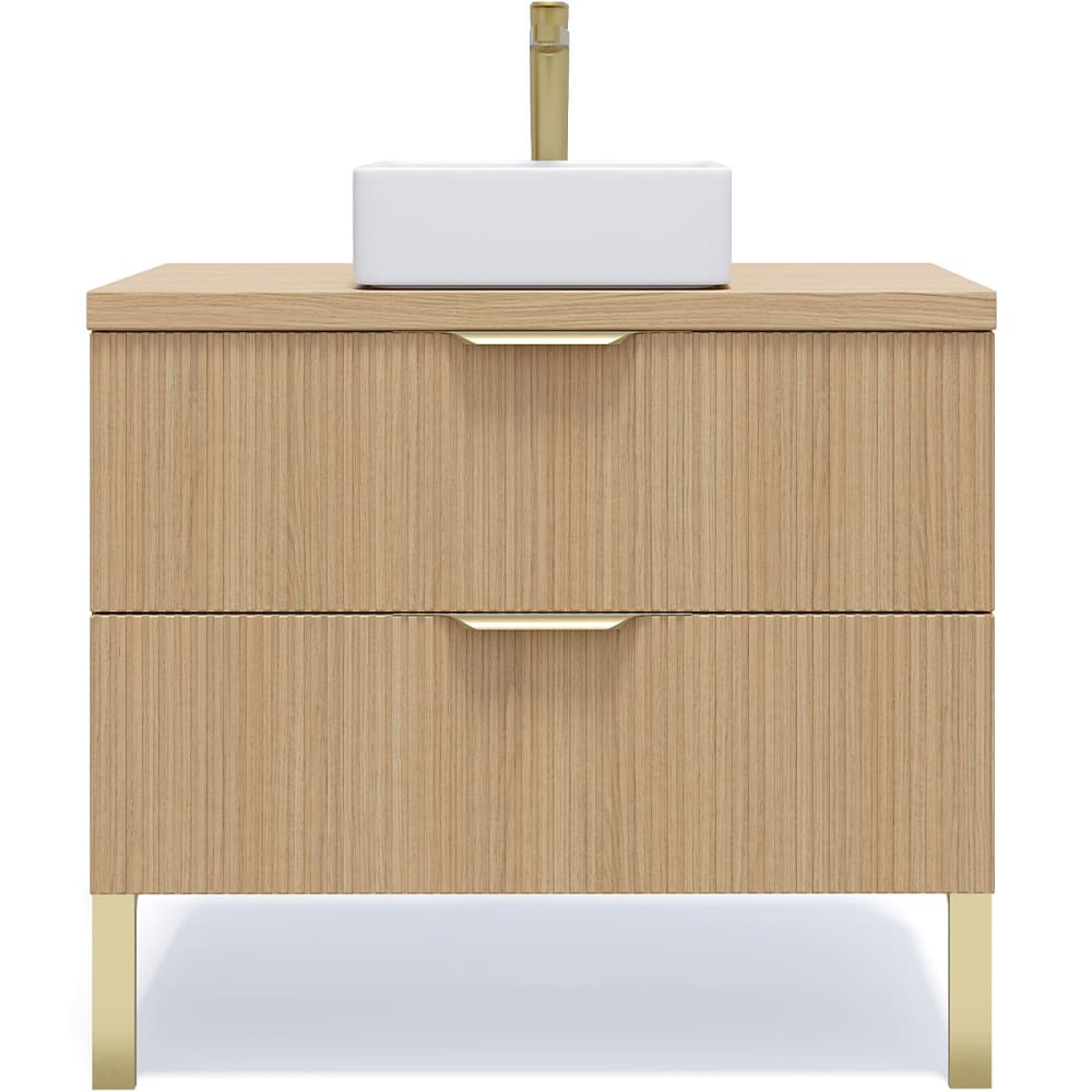 Meuble salle de bain vasque posée 90cm 2 tiroirs Cannelé