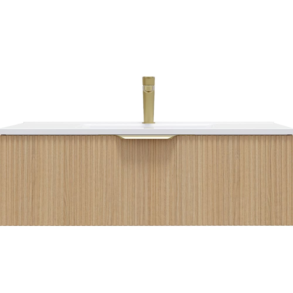 Meuble salle de bain vasque intégrée 90cm 1 tiroir Cannelé