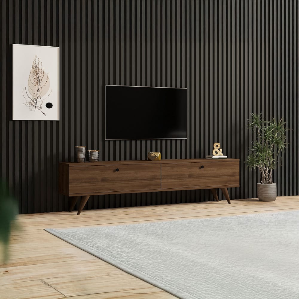 Meuble tv 2 portes 160x25x35 cm décor noyer Meuble tv 2 portes 160x25x35 cm décor noyer
