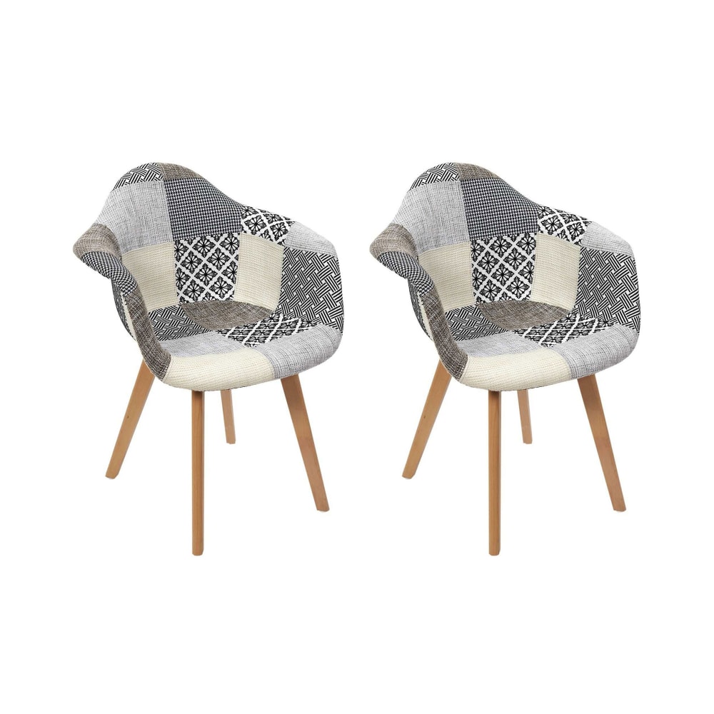 Lot de 2 fauteuils 59x69x85 cm tissu patchwork gris et blanc Lot de 2 fauteuils 59x69x85 cm tissu patchwork gris et blanc