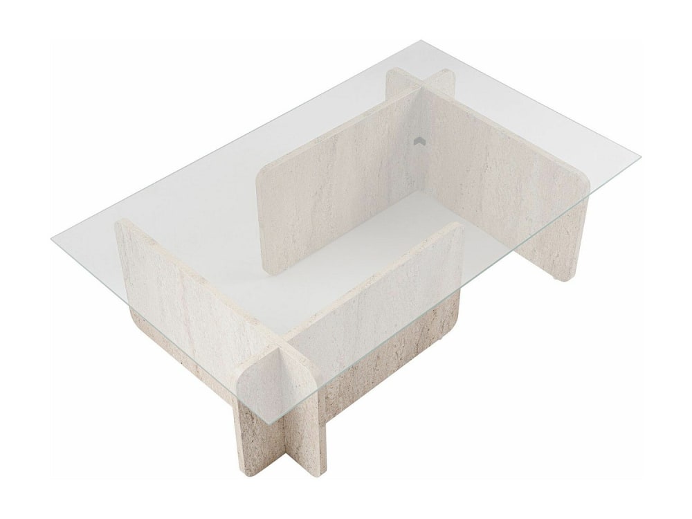 Table basse fixe effet bois transparent, beige