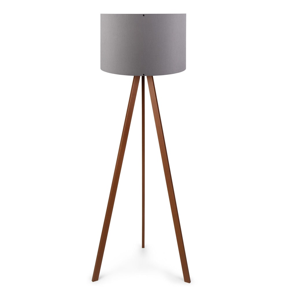 Lampadaire trépied bois marron et gris souris