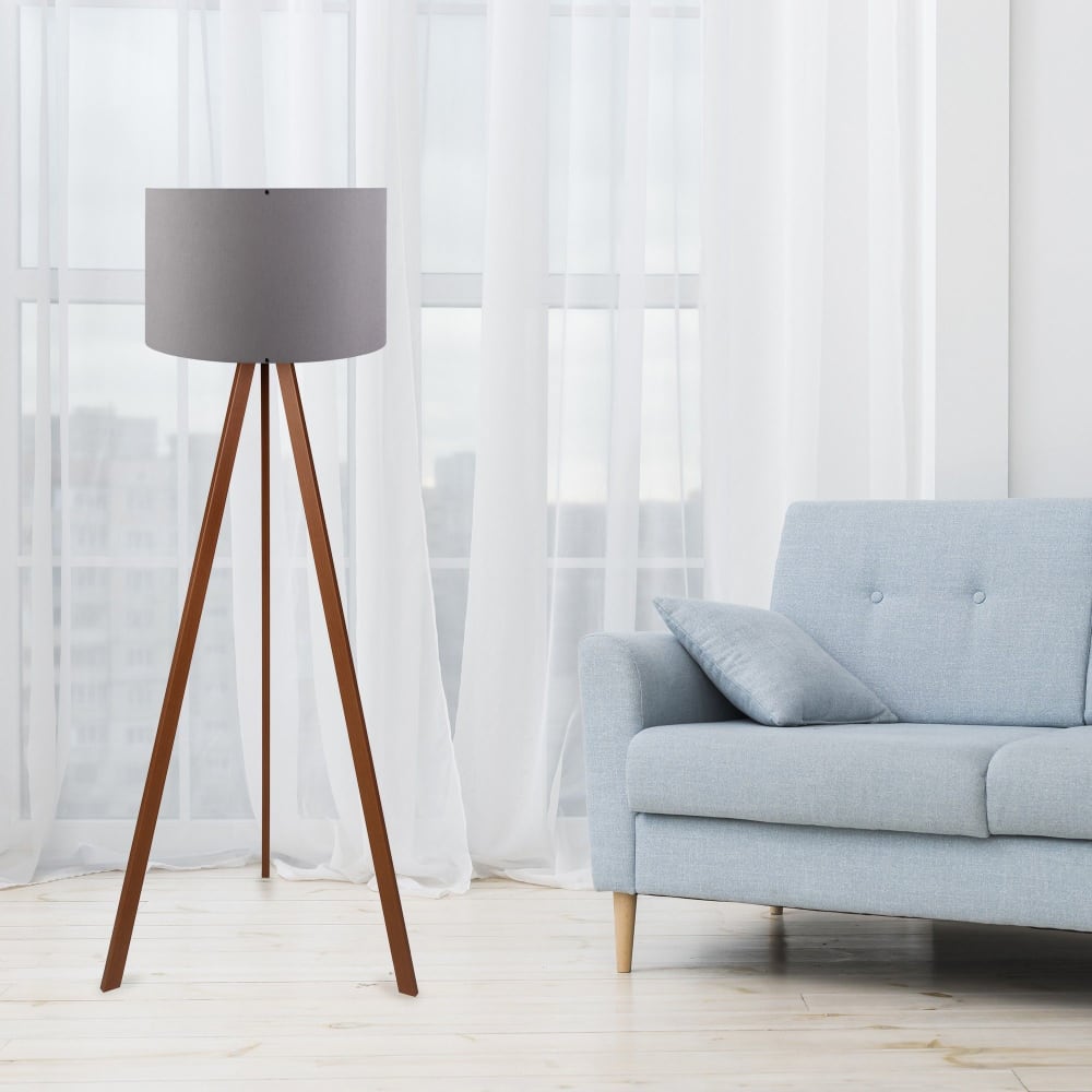 Lampadaire trépied bois marron et gris souris — vue 3