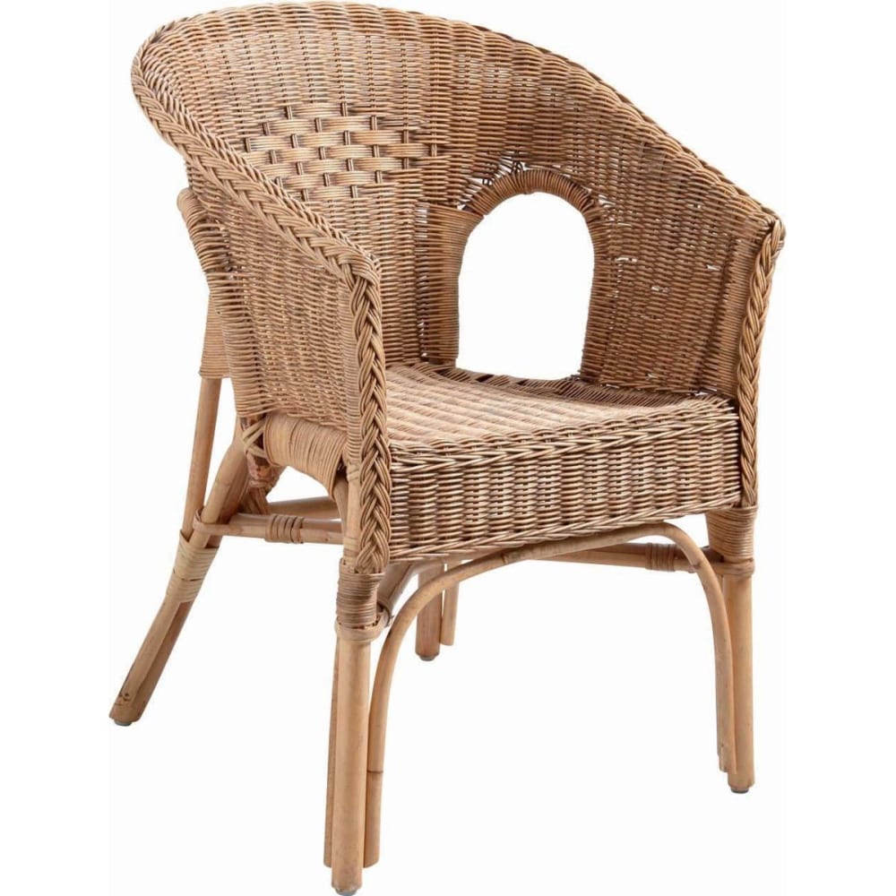 Fauteuil en rotin patiné marron léa sans coussin sans coussin