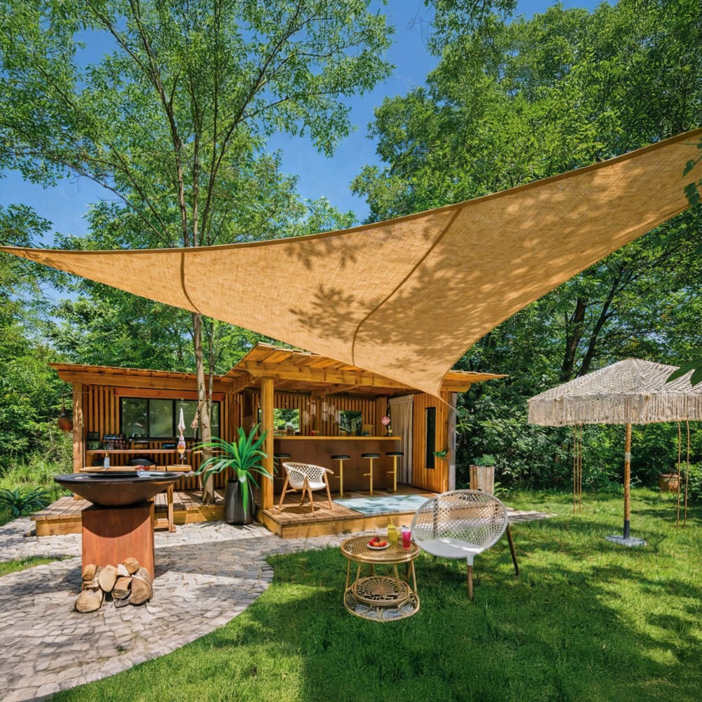 Voile d’ombrage triangulaire en jute jute naturel 4 x