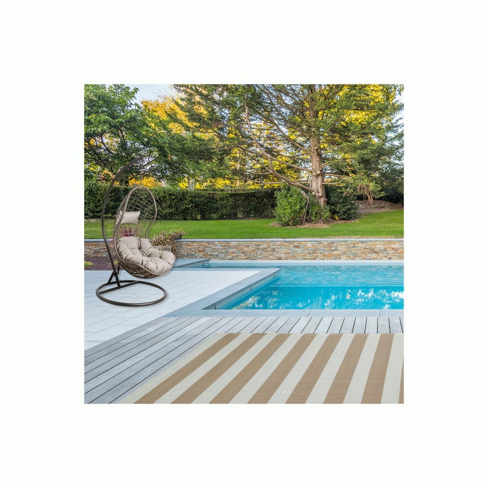 Tapis d'extérieur en polypropylène 120 x 180 cm rayures - beige