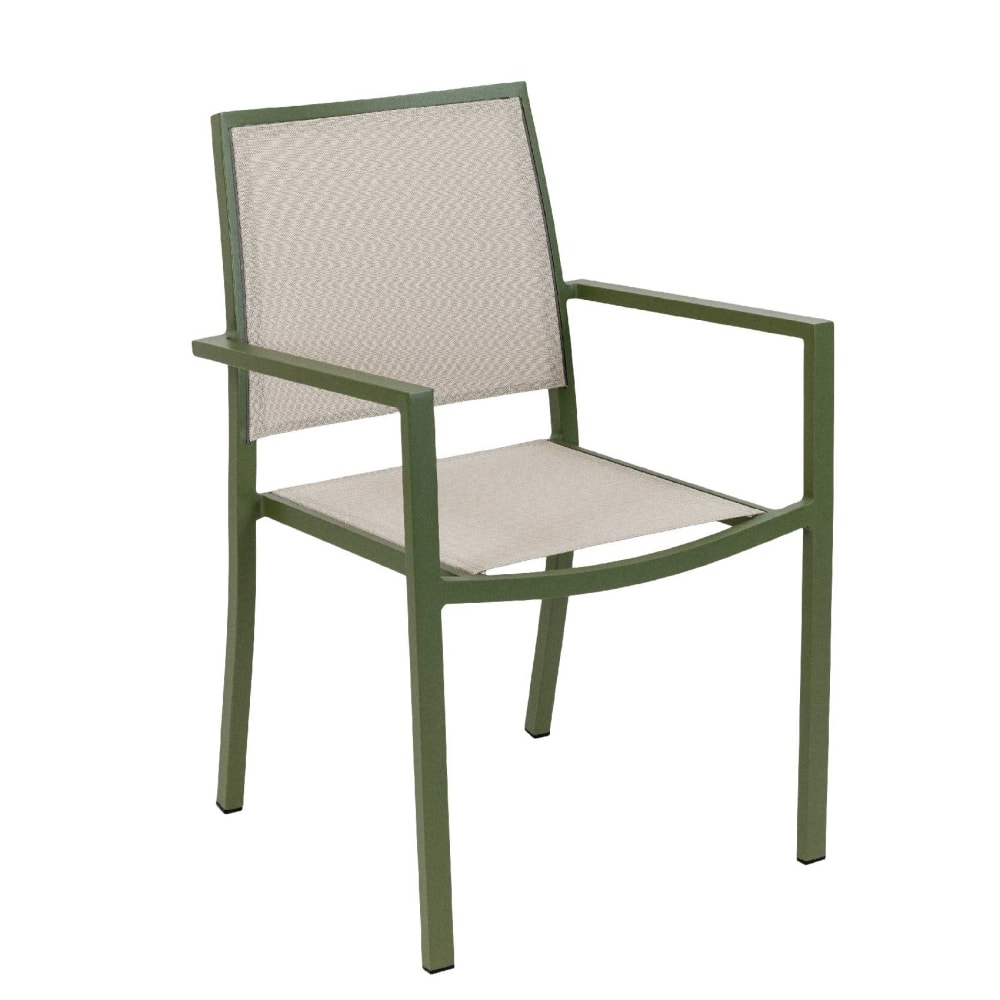 Fauteuil empilable à accoudoir aluminium/métal kaki 58x55x85 cm