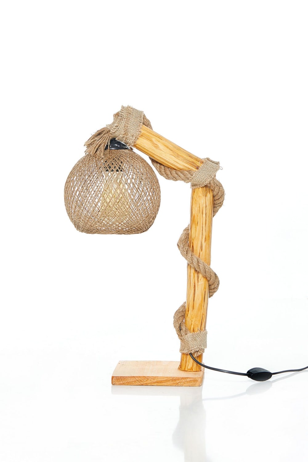 Lampe à poser h50cm bois et jute naturel