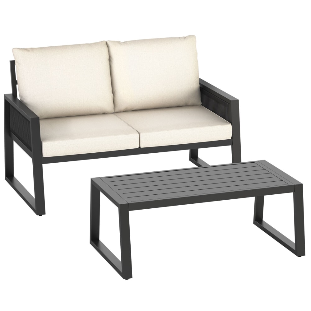 2 pièces salon de jardin aluminium corde anthracite