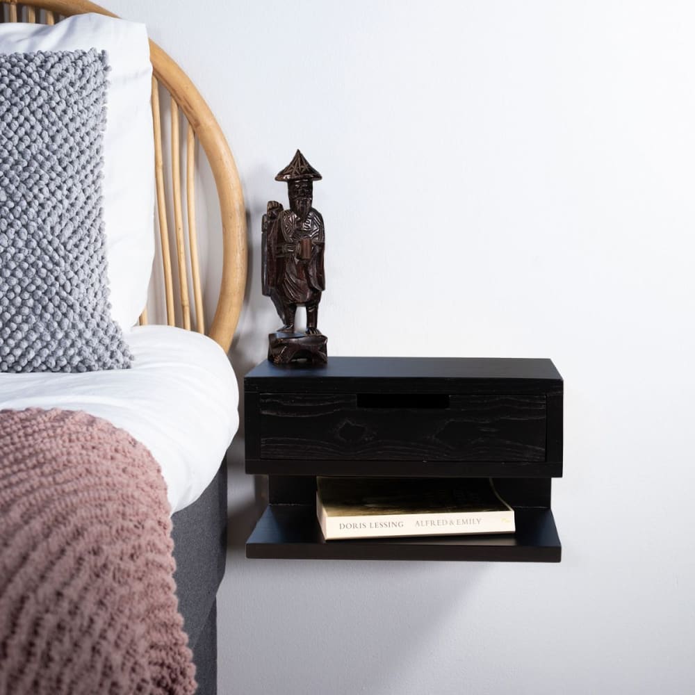Nachttisch mit Schublade aus Holz 35x85x20cm, schwarz - Maisons