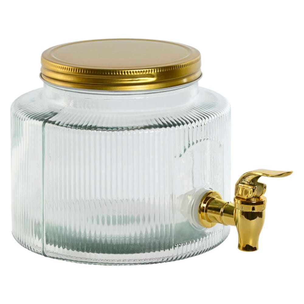 Distributeur de boisson en verre strié et métal doré 18x18x15cm