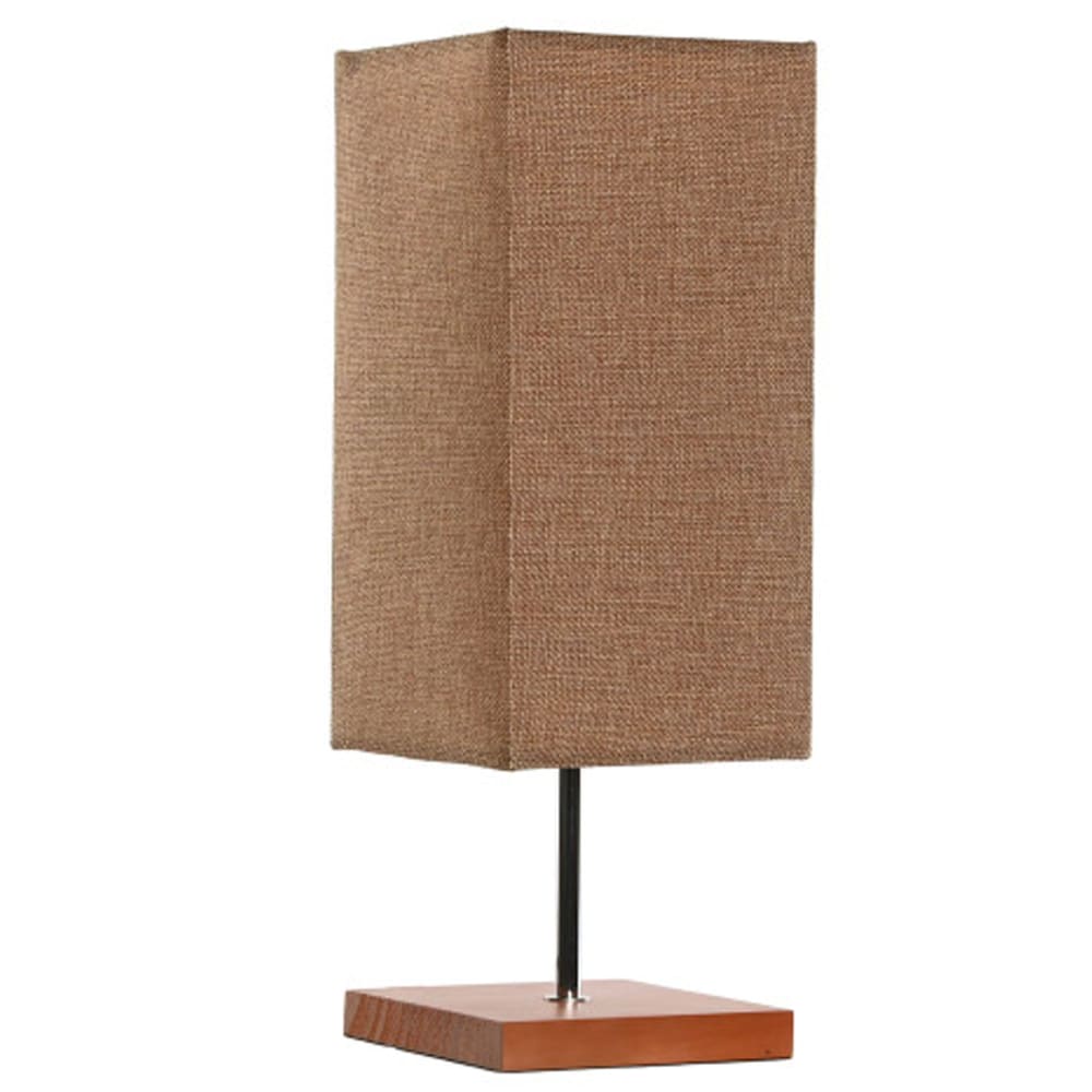 Lampe à poser en bois et abat-jour lin marron 15x15x43cm