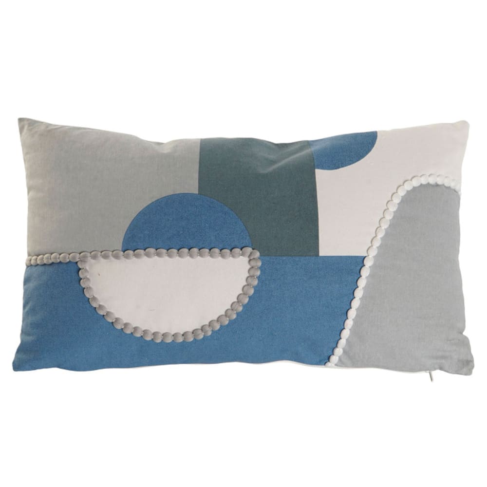 Coussin coton gris et bleu 50x10x30cm
