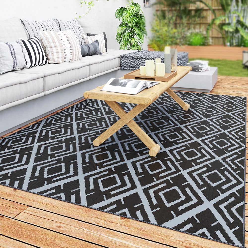 Tapis d'extérieur réversible en pp noir et gris