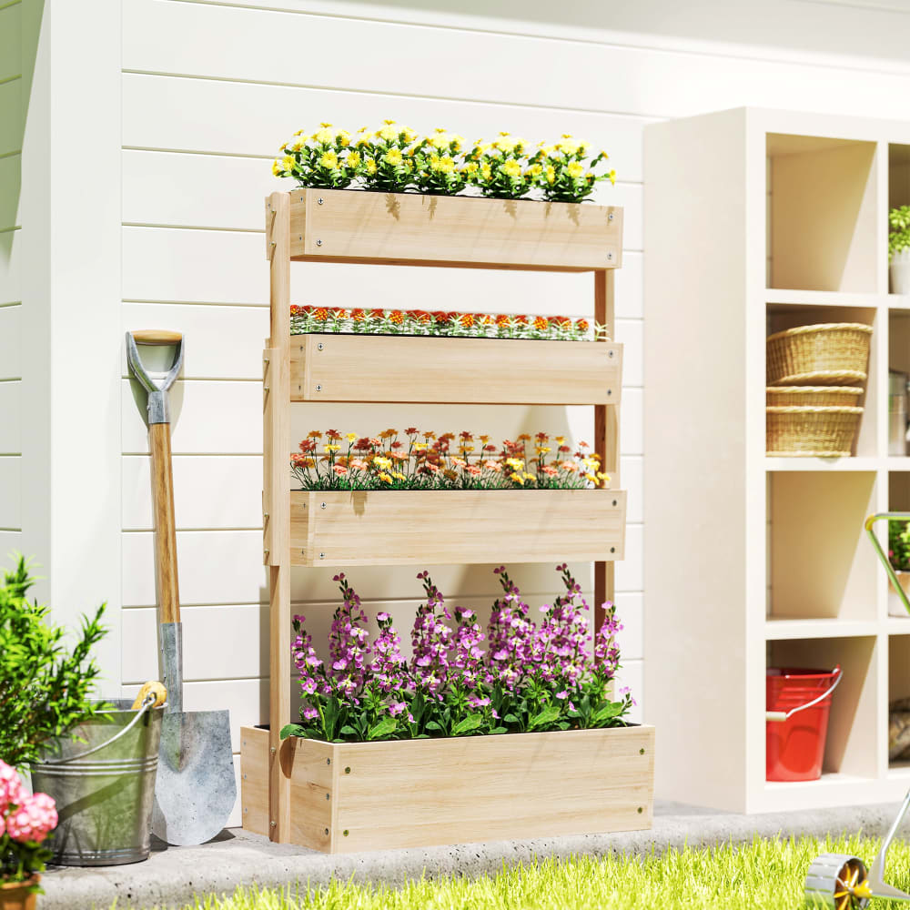Jardinière surélevée en bois 4 étages trous de drainage bois naturel
