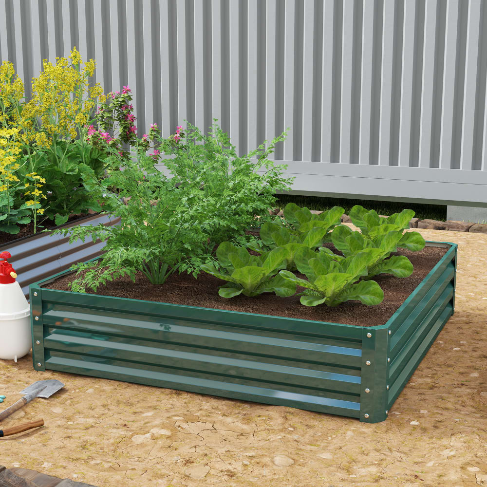 Carré potager de jardin 120x120x30cm acier galvanisé vert foncé — vue 3