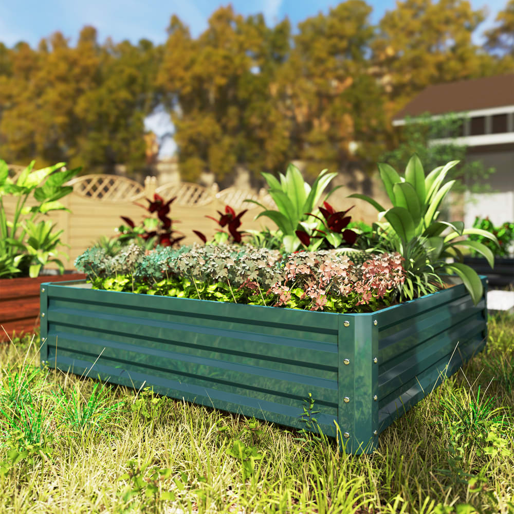 Carré potager de jardin 120x120x30cm acier galvanisé vert foncé — vue 4