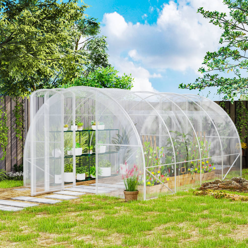 Serre tunnel 12 m² 2 portes acier galvanisé PE transparent