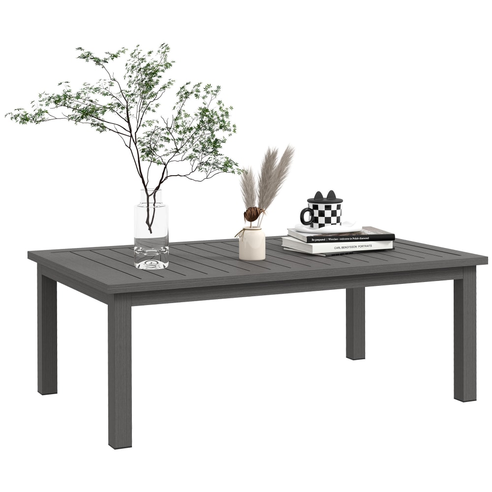 Table basse rectangulaire plateau à lattes en aluminium marron