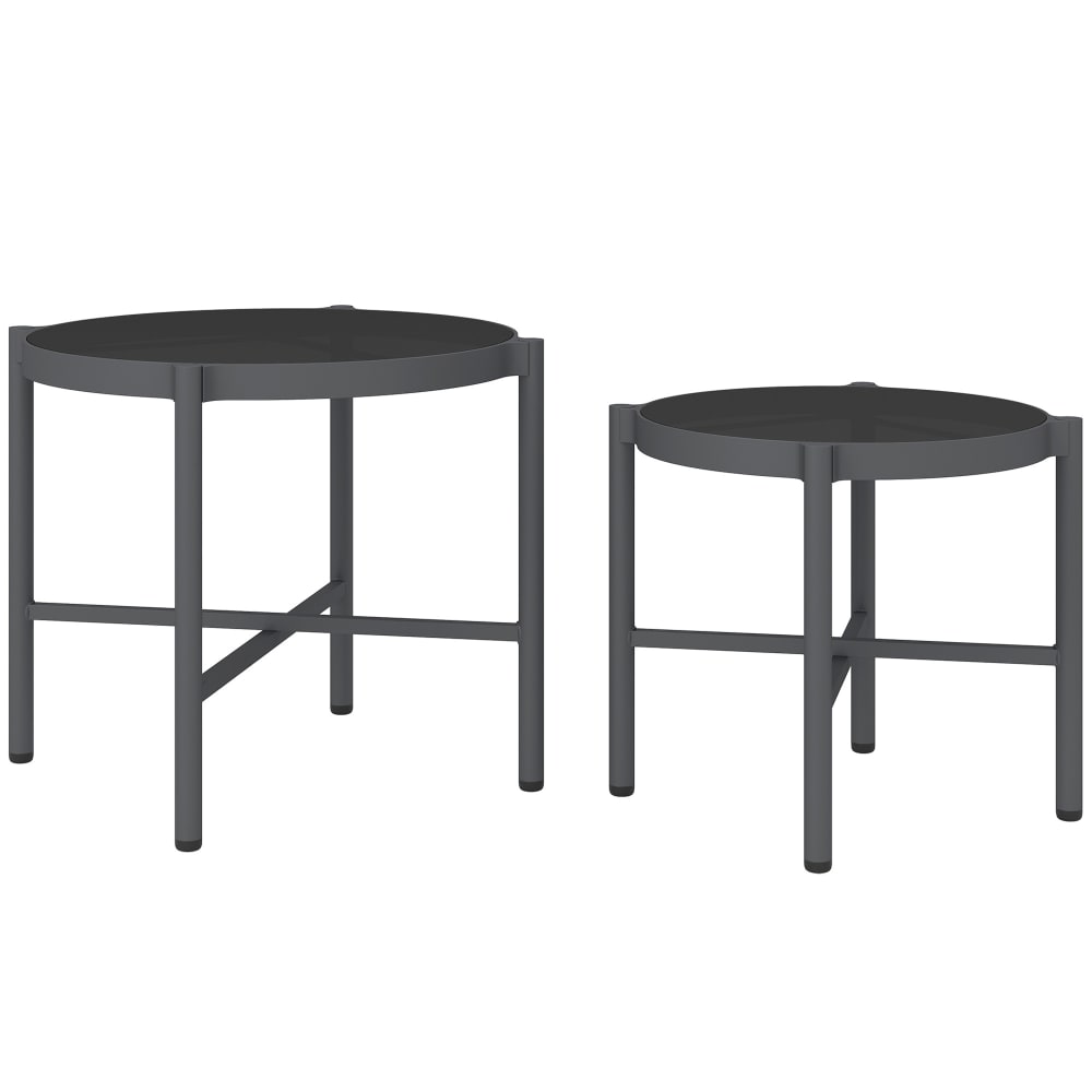 Lot de 2 tables basses gigognes de jardin alu verre noir