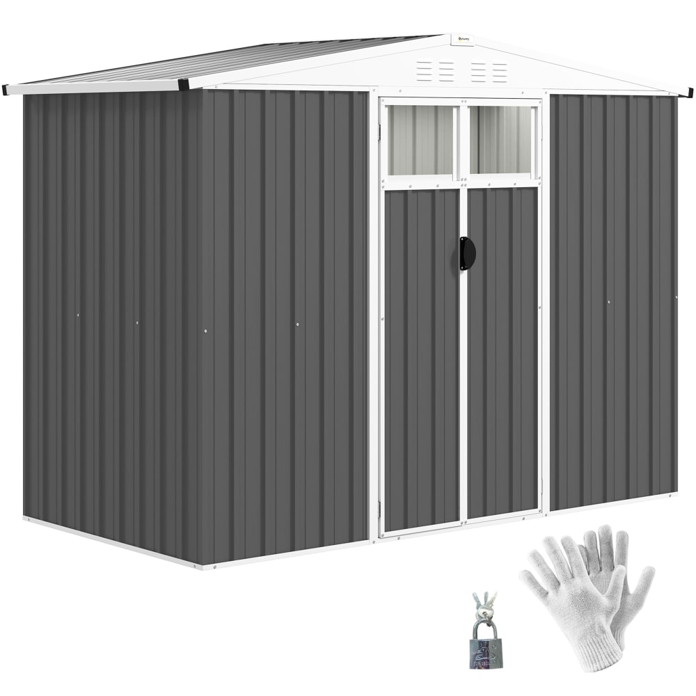 Abri de jardin en métal avec fenêtre et porte verrouillable gris