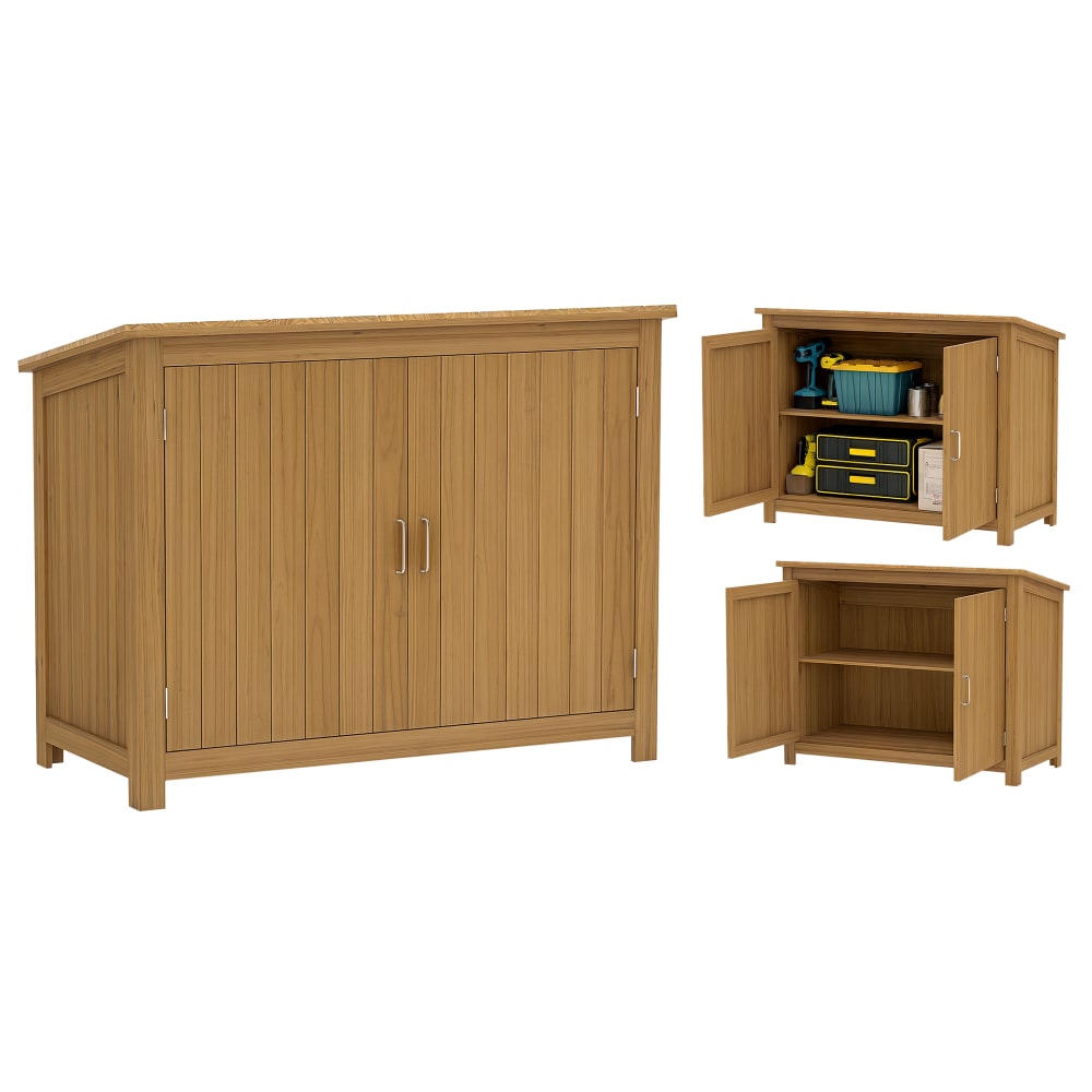 Abri de jardin avec 2 étagères et 2 portes en bois marron