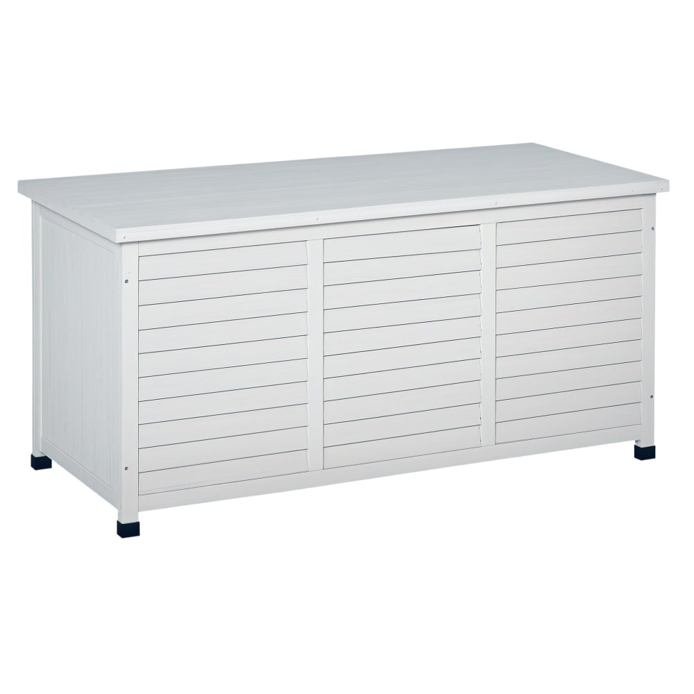 Coffre de rangement extérieur 283l avec chaînes, en bois, blanc