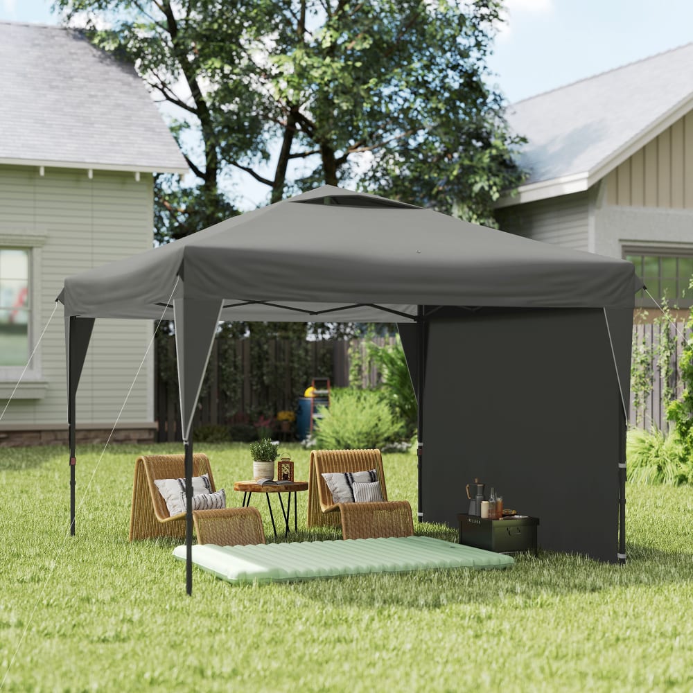 Tonnelle pop-up jardin paroi amovible acier tissu oxford gris