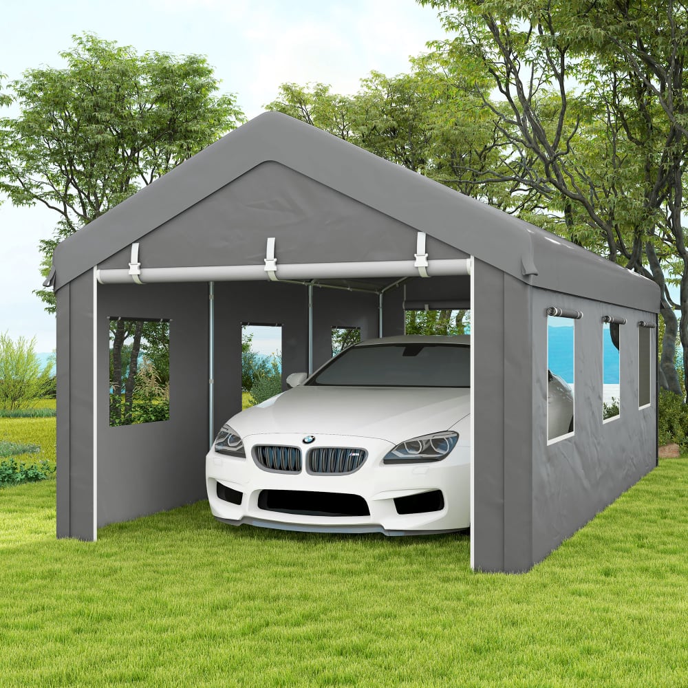 Tente garage imperméable anti-uv acier galvanisé pe argent