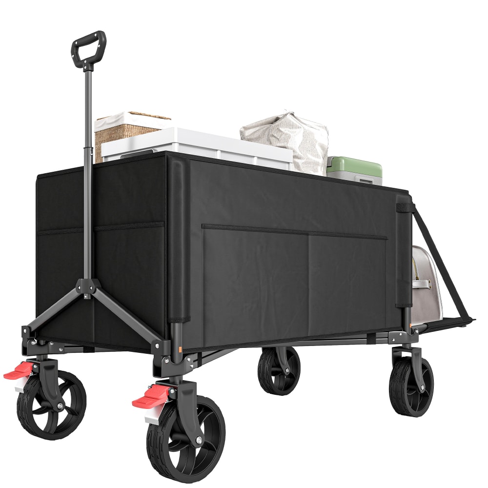 Chariot de jardin pliable 150L côtés ouvrables acier au carbone noir