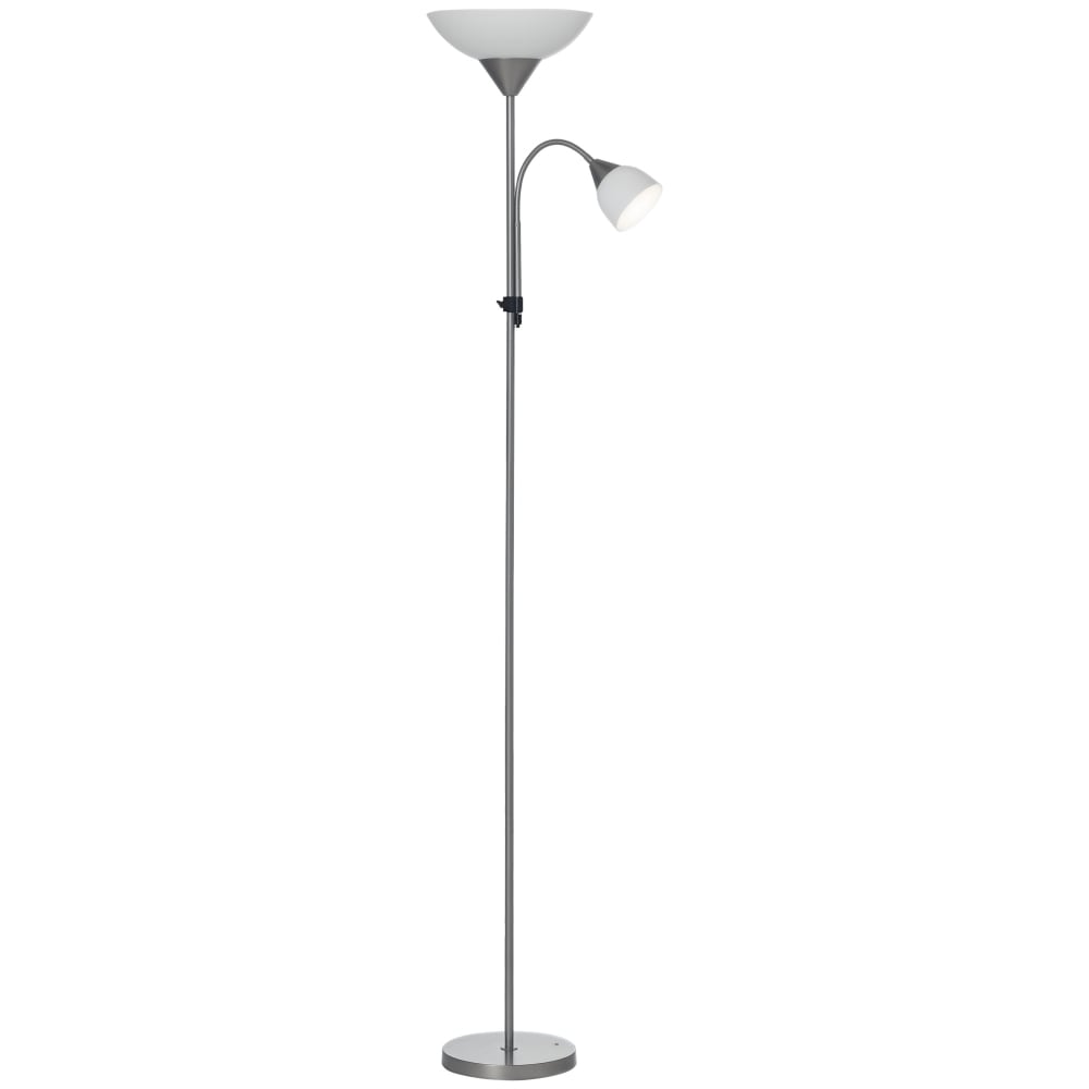 Lampadaire 2 têtes métal argent & blanc