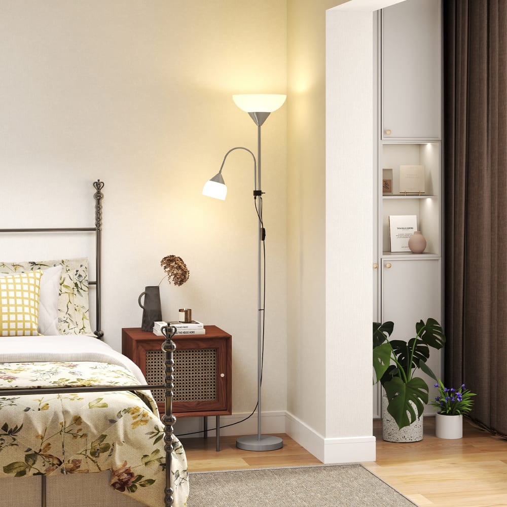 Lampadaire 2 têtes métal argent & blanc — vue 3