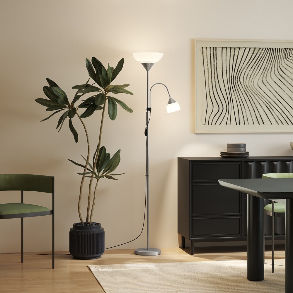 Lampadaire 2 têtes métal argent & blanc — vue 4